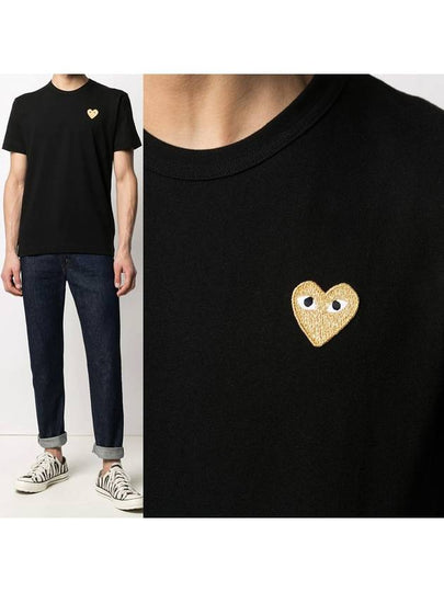 Small Gold Heart Wappen Short Sleeve T-Shirt Black P1 T216 1 - COMME DES GARCONS - BALAAN 2