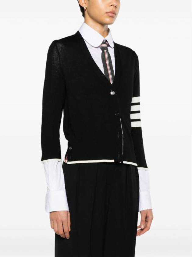 4 Bar Relaxed Fit Fine Merino Wool Cardigan Black - THOM BROWNE - BALAAN 4