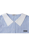 Women's Logo Patch Striped Crop Shirt Sky Blue - MIU MIU - BALAAN 4