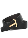 Gold Soft Grain Leather T Icon Belt Brown Black - TOM FORD - BALAAN 2