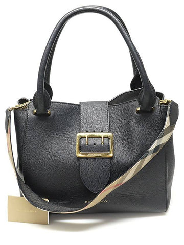 Burberry 4029022 Black Grainy Leather Gold Buckle Medium 2WAY - BURBERRY - BALAAN 1