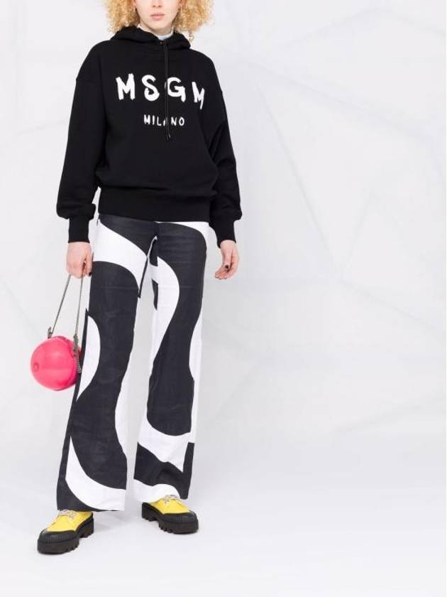 Brushed Logo Print Cotton Hoodie Black - MSGM - BALAAN 3