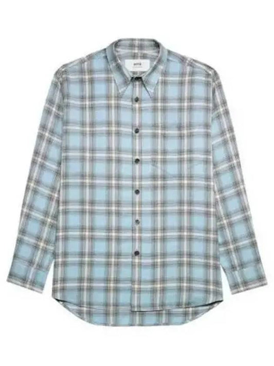 Paris Check Long Sleeve Overshirt Feather Blue - AMI - BALAAN 2