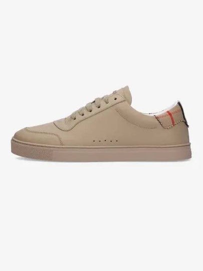 Men's Checked Cotton Leather Low Top Sneakers Beige - BURBERRY - BALAAN 2