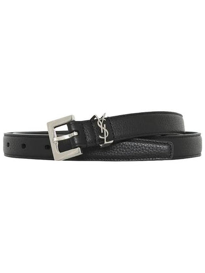 Men's Monogram Grain Belt Black - SAINT LAURENT - BALAAN 2