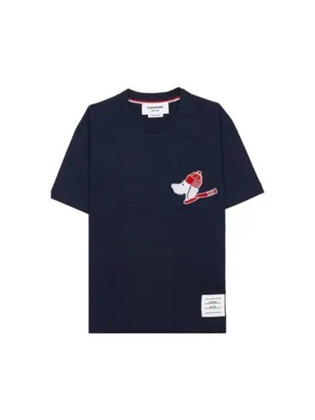 Festive Jersey Button Hector Short Sleeve T Shirt Navy - THOM BROWNE - BALAAN 2