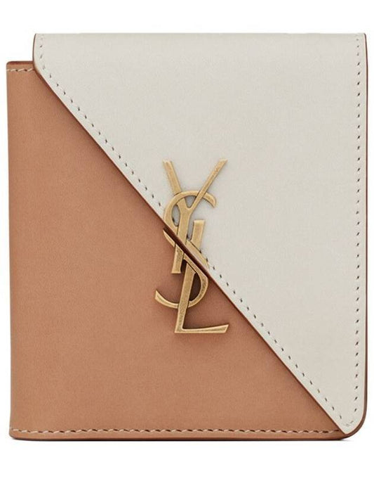 Women's Jamie Fold Monogram Bicolor Half Wallet Beige - SAINT LAURENT - BALAAN 1