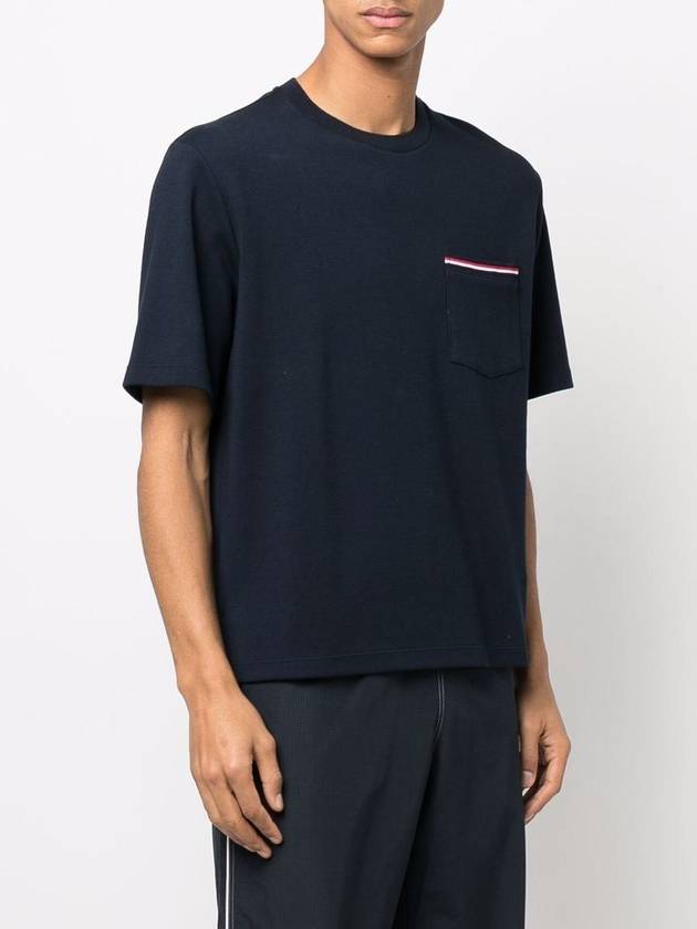 Cotton Oversized Pocket Short Sleeve T-Shirt Navy - THOM BROWNE - BALAAN 3