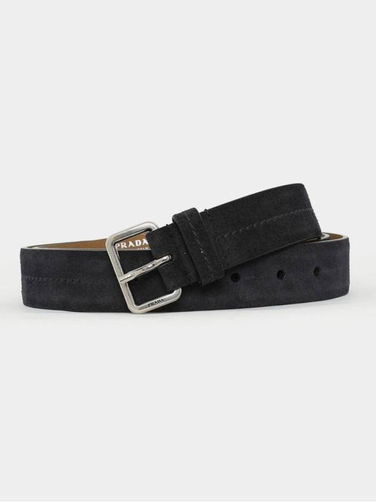 Prada Buckle Stitch Suede Belt Black - PRADA - BALAAN 1