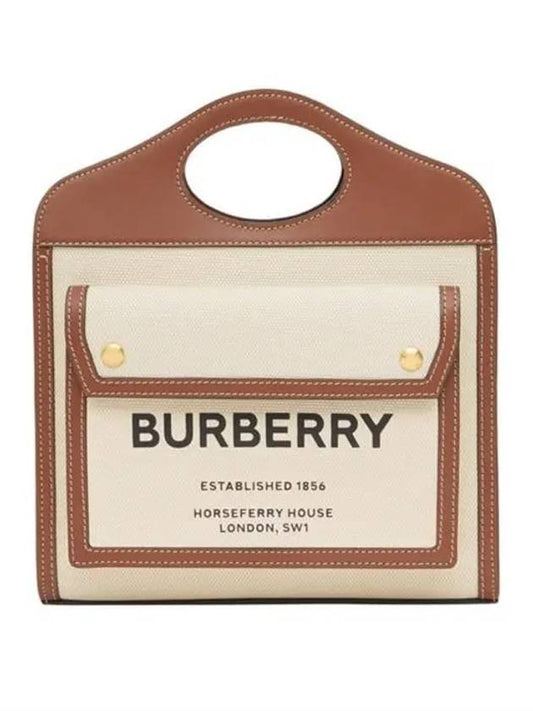 Mini Two-Tone Canvas And Leather Pocket Bag Natural Malt Brown - BURBERRY - BALAAN 2