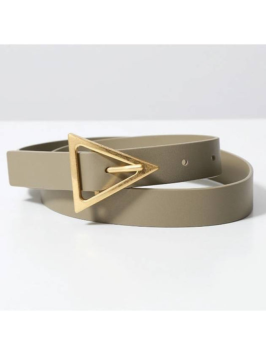 Gold Triangle Buckle Leather Belt Taupe - BOTTEGA VENETA - BALAAN 2
