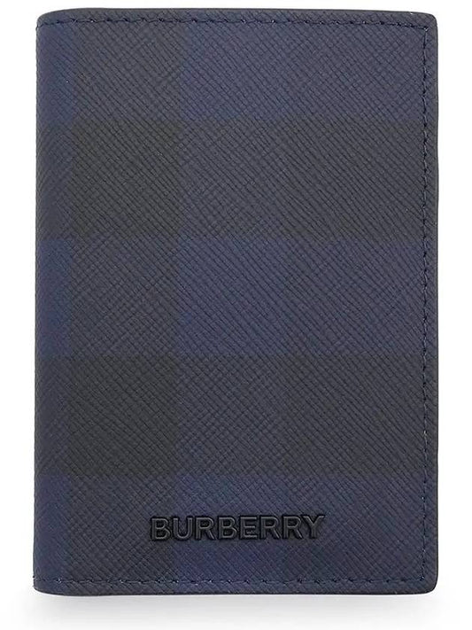 Check Pattern Leather Card Wallet Navy - BURBERRY - BALAAN 2