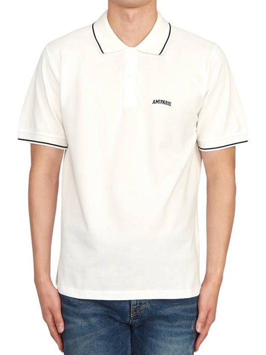 Lettering Embroidery Logo Short Sleeve Polo Shirt White - AMI - BALAAN 2