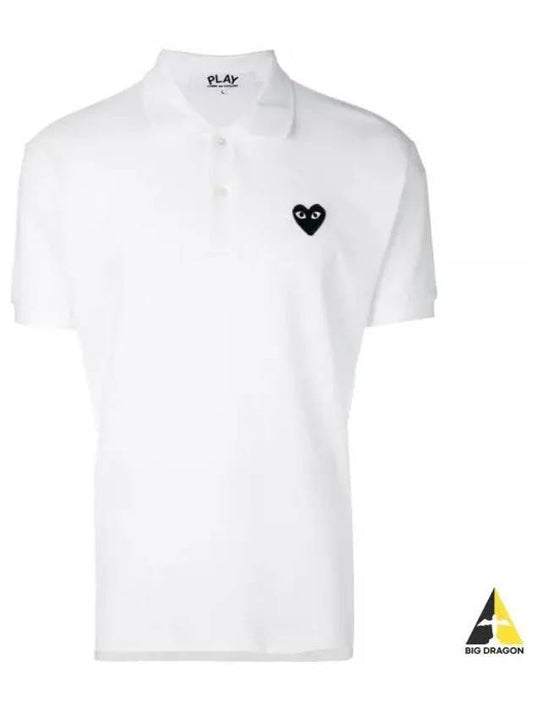 Men's Black Heart Waffen Short Sleeve Polo Shirt White - COMME DES GARCONS - BALAAN 2