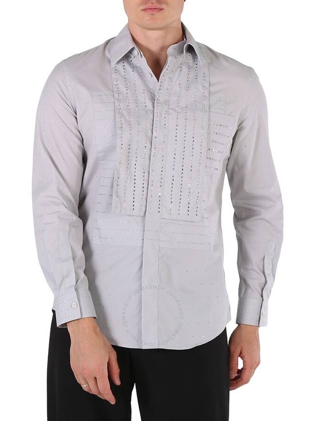 Burberry Men's Light Pebble Grey Crystal Embroidered Formal Shirt, Brand Size 39 (Neck Size 15.5") - BURBERRY - BALAAN 1