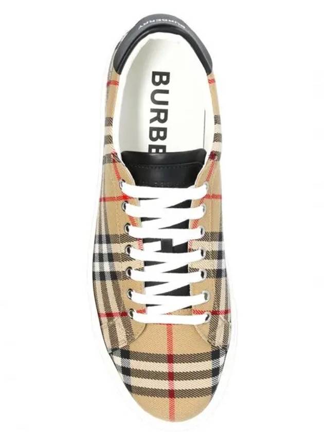 Men's Vintage Check Leather Low Top Sneakers Archive Beige - BURBERRY - BALAAN.