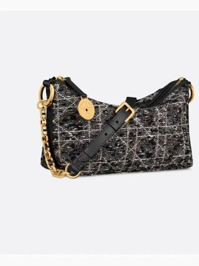 Chain Hobo Bag Black Gold Tone Metallic Thread Cannage Tweed S3202UDIO M197 - DIOR - BALAAN 2