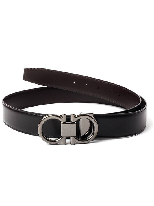 Gancini Reversible Adjustable Calfskin Leather Belt Black Hickory - SALVATORE FERRAGAMO - BALAAN.