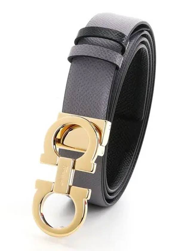 Reversible Gancini Leather Belt Black Hematite - SALVATORE FERRAGAMO - BALAAN 2