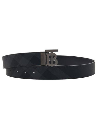 Men's Check Reversible Leather Belt Charcoal Graphite - BURBERRY - BALAAN 2