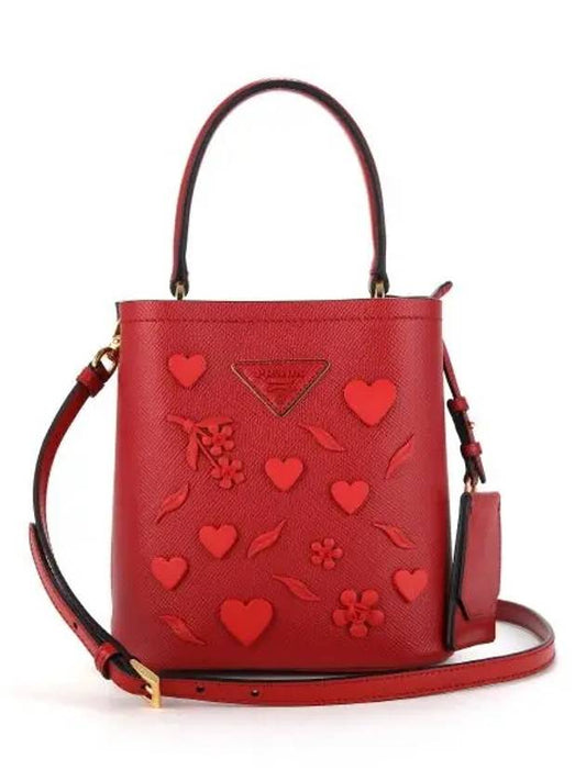 Heart Panier Bag Fiery Saffiano Small Tote Bag Red - PRADA - BALAAN.