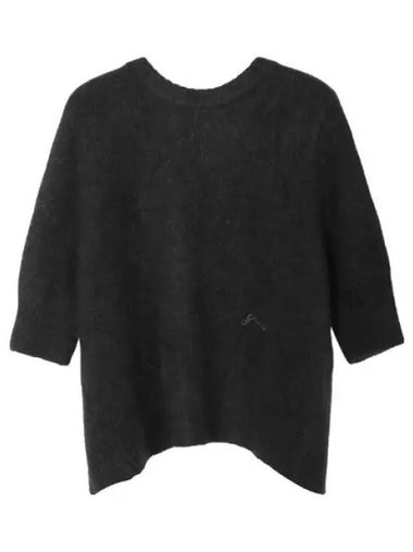 Black brushed alpaca open back top knit - GANNI - BALAAN 1