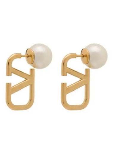 V Logo Signature Metal Resin Earrings Gold - VALENTINO - BALAAN 1