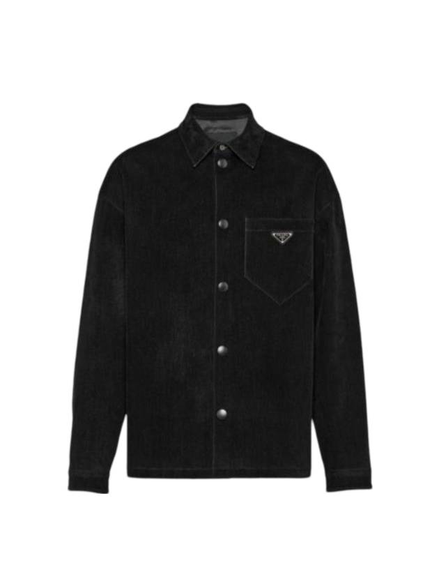 Triangle Logo Stretch Cotton Long Sleeve Shirt Black - PRADA - BALAAN 1