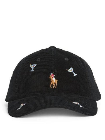 Pony Embroidery Corduroy Ball Cap Black - POLO RALPH LAUREN - BALAAN 1