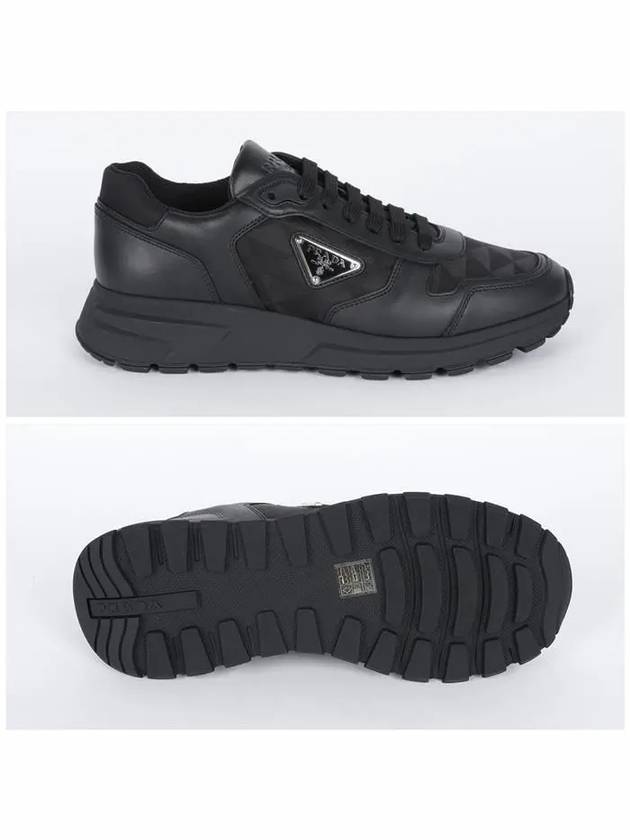 Leather Re-Nylon High Top Sneakers Black - PRADA - BALAAN 4