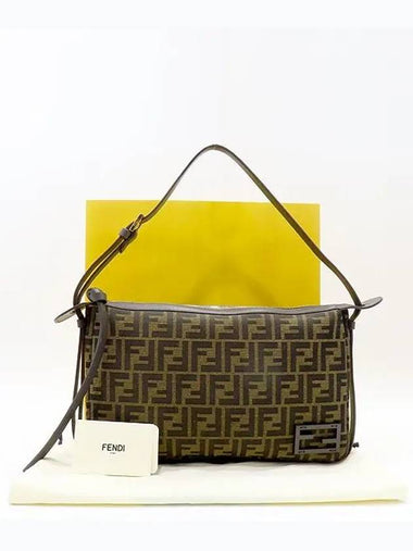 8BR829 Brown FF Jacquard Fabric Simply Medium Shoulder Bag - FENDI - BALAAN 1