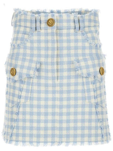 Light-Blue Vichy Tweed Mini Skirt In Cotton Blend Woman - BALMAIN - BALAAN 1