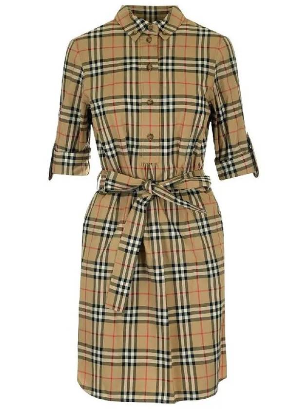 Vintage Check Stretch Cotton Tie-Waist Shirt Dress Beige - BURBERRY - BALAAN 2