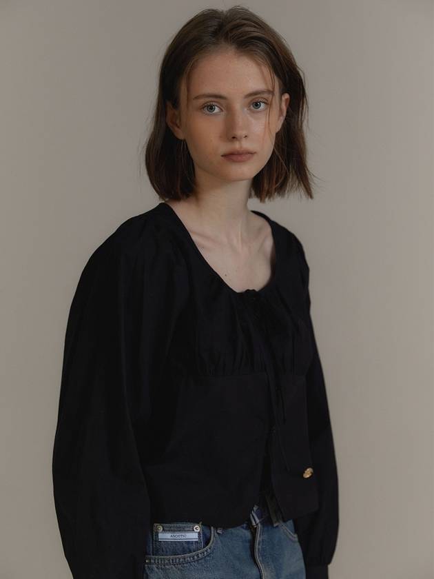 ANC LONG SLEEVE RIBBON PUFF BLOUSE_BLACK - ANOETIC - BALAAN 3