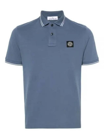 Stretch Cotton Pique Short Sleeve Polo Shirt Light Blue - STONE ISLAND - BALAAN 2