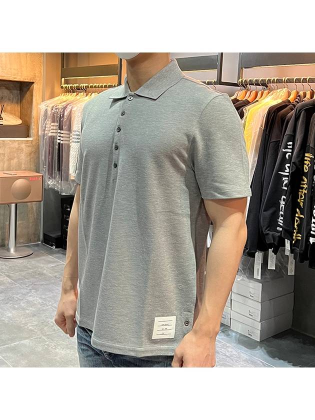 Men's Cotton Pique Center Bag Striped Short Sleeve Polo Shirt Grey - THOM BROWNE - BALAAN 4