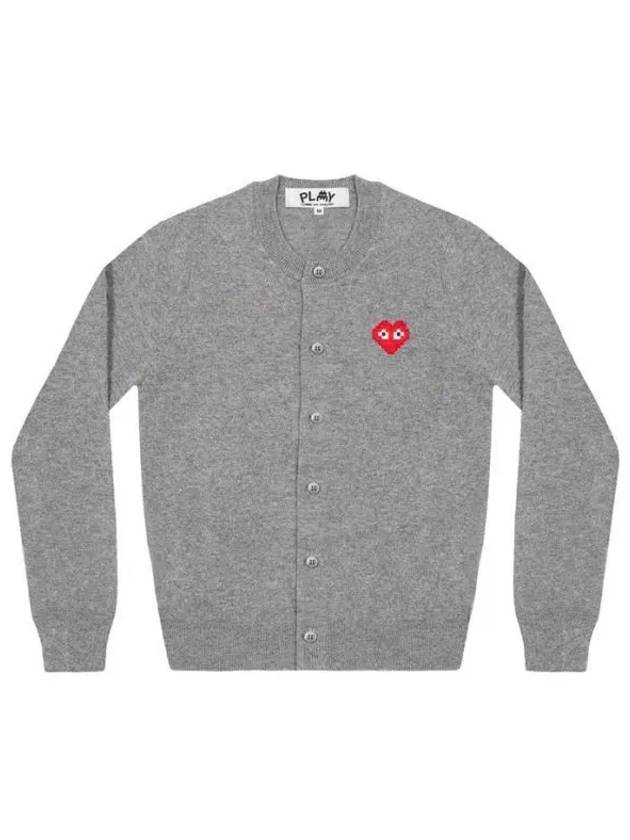 Play Red Heart Logo Print Wool Cardigan Gray - COMME DES GARCONS - BALAAN 2