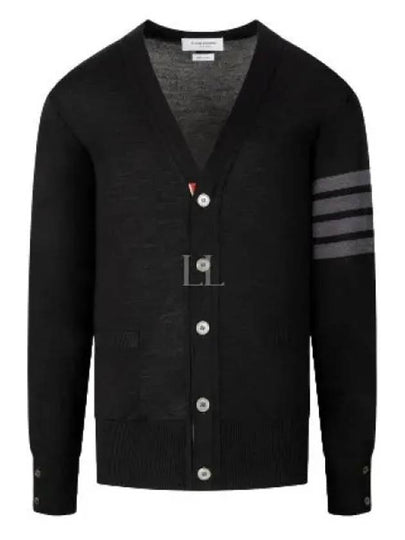 Men's Classic V-neck Merino Wool Cardigan Black - THOM BROWNE - BALAAN 2