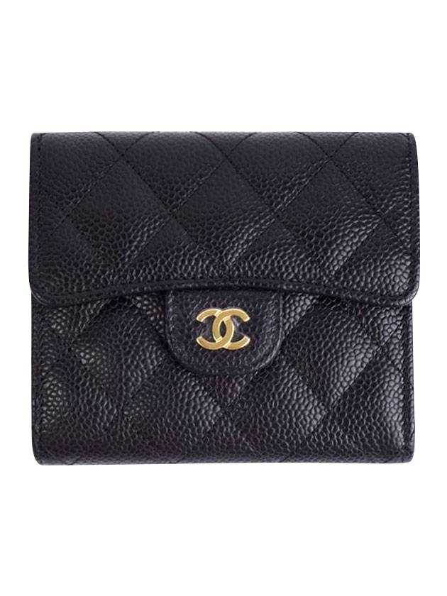 Small Classic Flap Wallet Grained Calfskin & Gold Black - CHANEL - BALAAN 1