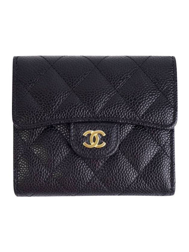 Small Classic Flap Wallet Grained Calfskin & Gold Black - CHANEL - BALAAN 1