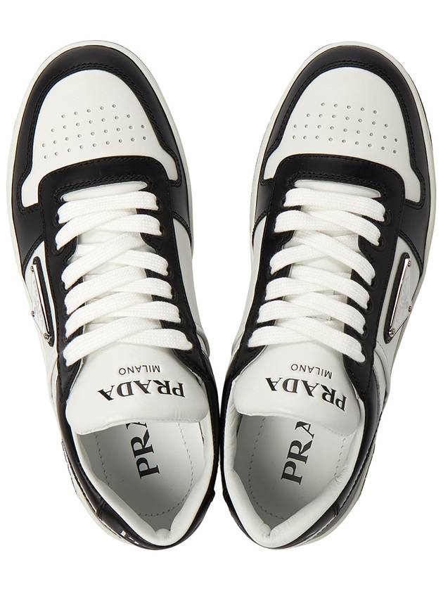 Downtown Perforated Leather Low Top Sneakers White Black - PRADA - BALAAN 3