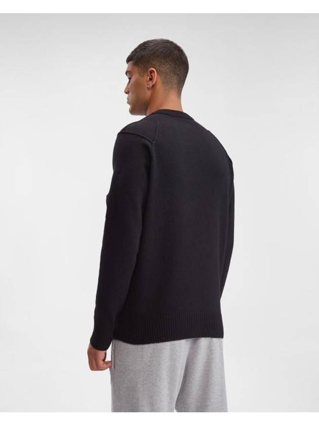 Lens Wappen Classic Crew Neck Wool Knit Top Black - CP COMPANY - BALAAN 4