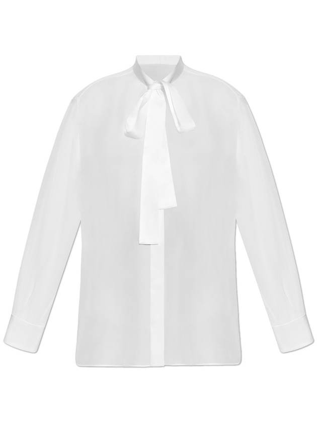 Dolce & Gabbana Silk Blouse With Decorative Tie At The Neckline, Women's, White - DOLCE&GABBANA - BALAAN 1