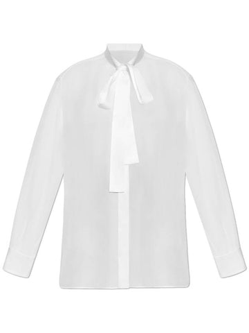 Dolce & Gabbana Silk Blouse With Decorative Tie At The Neckline, Women's, White - DOLCE&GABBANA - BALAAN 1