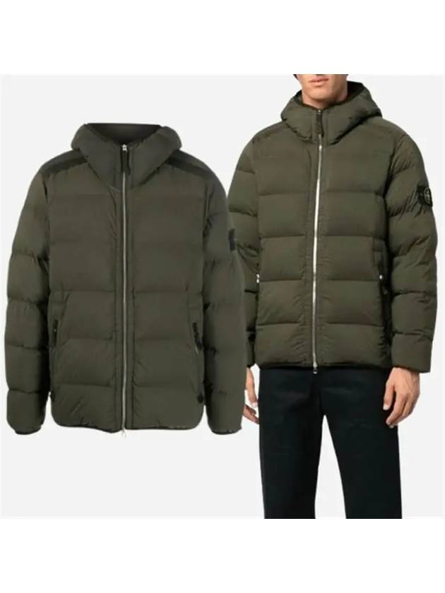 Seamless Logo Nylon Hooded Down Jacket Olive - STONE ISLAND - BALAAN 2