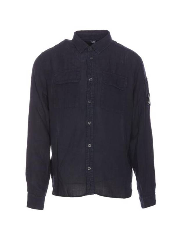 Linen Pocket Long Sleeve Shirt Navy - CP COMPANY - BALAAN 1