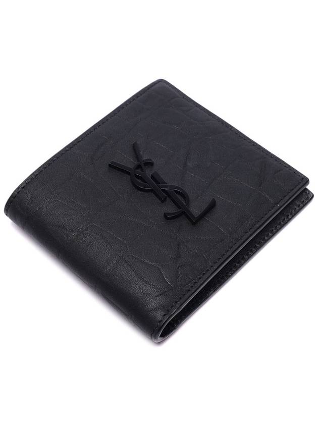 Men's Monogram Crocodile Leather Half Wallet Black - SAINT LAURENT - BALAAN 6