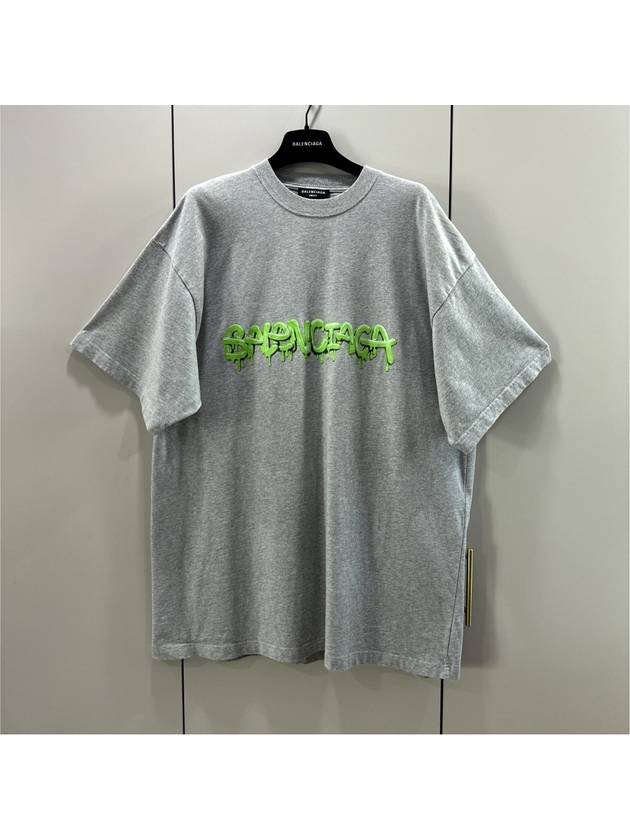 1 Men s Slime Logo Oversized Short Sleeve T Shirt Gray - BALENCIAGA - BALAAN 5