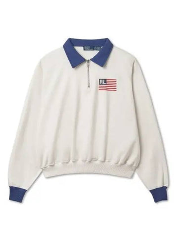 30 Paid W Logo Flag Fleece Half Zip Pullover Deckwash White - POLO RALPH LAUREN - BALAAN 1