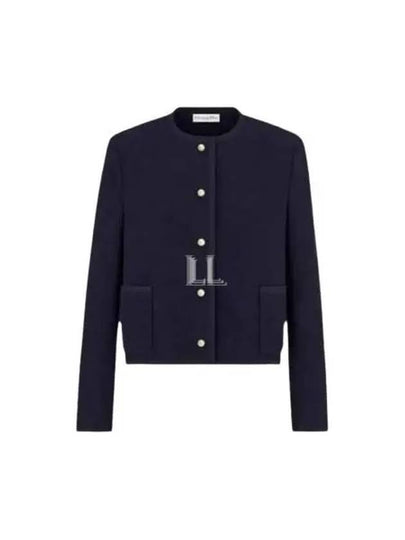 Virgin Wool Cotton Boucle Cropped Jacket Navy - DIOR - BALAAN 2